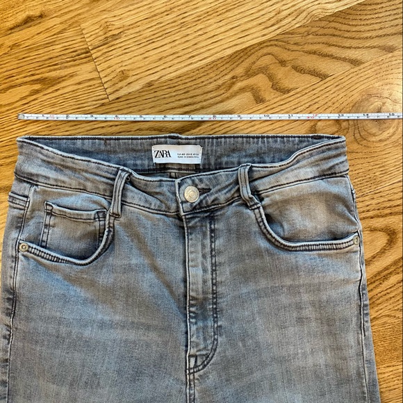 Zara denim vintage wash grey charcoal high rise straight leg ankle jeans - Picture 8 of 13